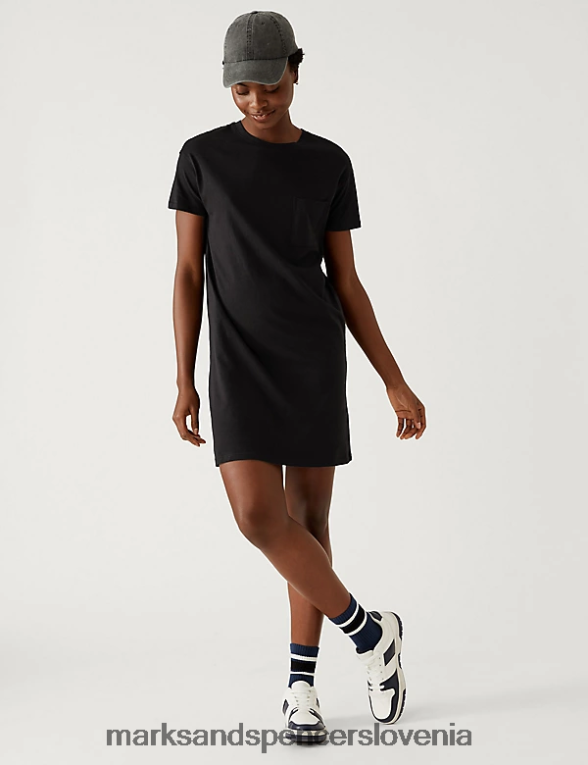 mini obleka iz čistega bombaža z okroglim izrezom Črna Marks & Spencer oblačila ženske 6T8F6X2793