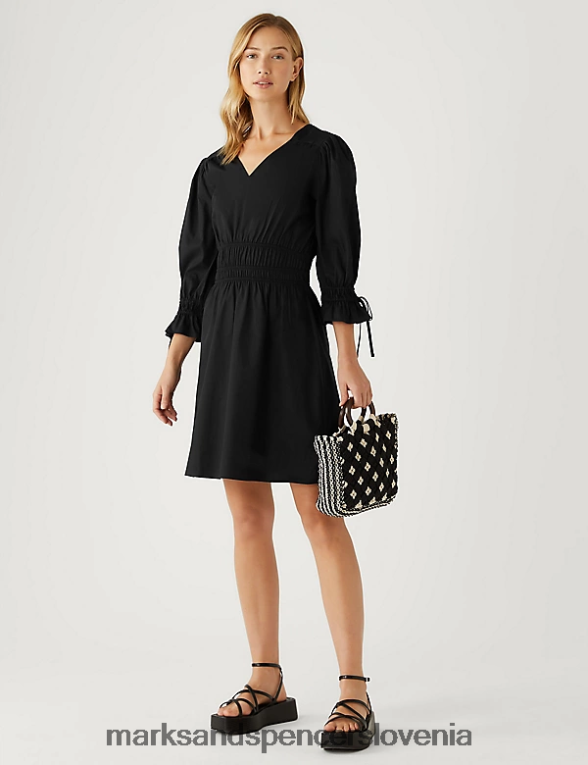 mini obleka iz čistega bombaža z v-izrezom Črna Marks & Spencer oblačila ženske 6T8F6X2670