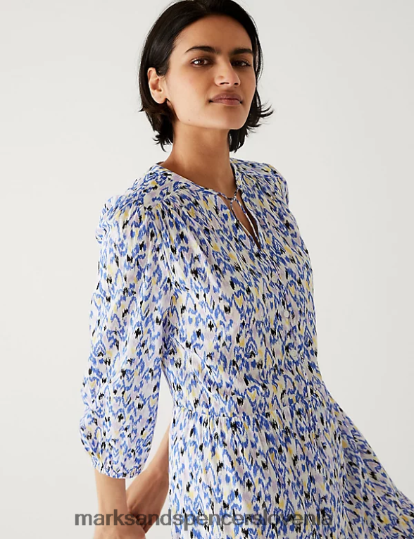 mini obleka s tiskanim izrezom iz čistega bombaža mešanica slonovine Marks & Spencer oblačila ženske 6T8F6X264