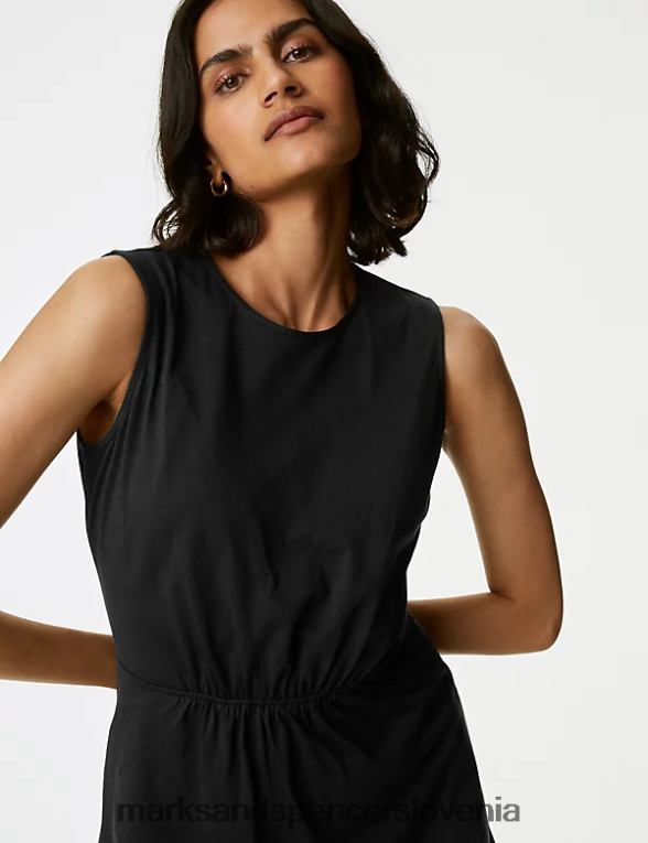 mini obleka z okroglim izrezom iz džersija Črna Marks & Spencer oblačila ženske 6T8F6X1918