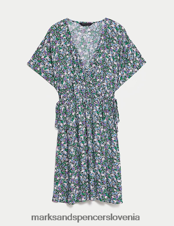 mini pasirana obleka z v-izrezom in potiskom multi Marks & Spencer oblačila ženske 6T8F6X3017