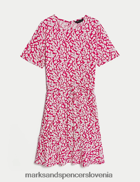 mini rolkarska obleka s potiskom in okroglim izrezom roza mešanica Marks & Spencer oblačila ženske 6T8F6X982