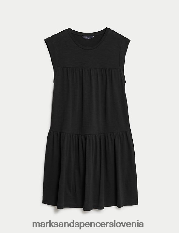 mini večplastna obleka iz džersija z okroglim izrezom Črna Marks & Spencer oblačila ženske 6T8F6X944
