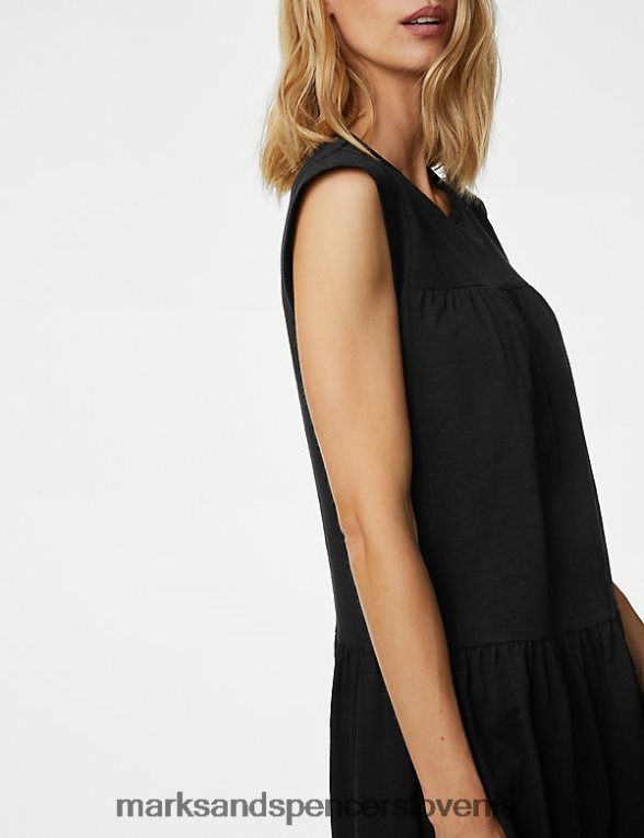 mini večplastna obleka iz džersija z okroglim izrezom Črna Marks & Spencer oblačila ženske 6T8F6X944