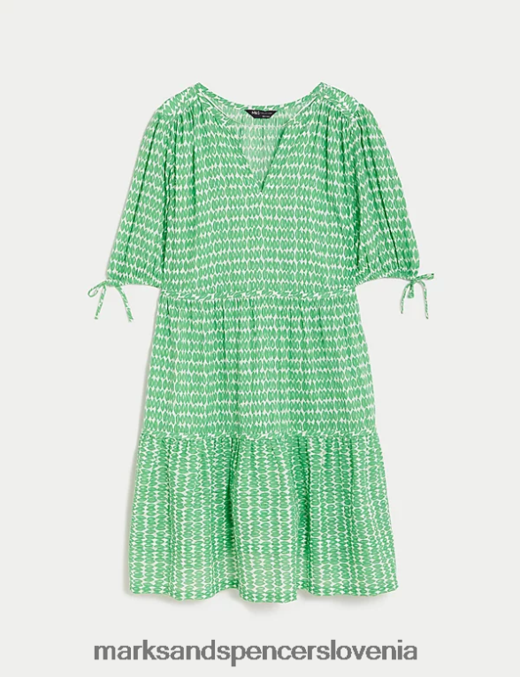 mini večplastna obleka s potiskom iz čistega bombaža zelena mešanica Marks & Spencer oblačila ženske 6T8F6X1967