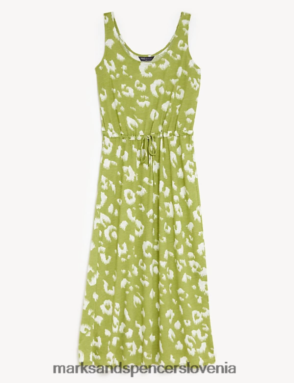 pasirana obleka midaxi z bogatim platnom in potiskom mešanica kakija Marks & Spencer oblačila ženske 6T8F6X2944