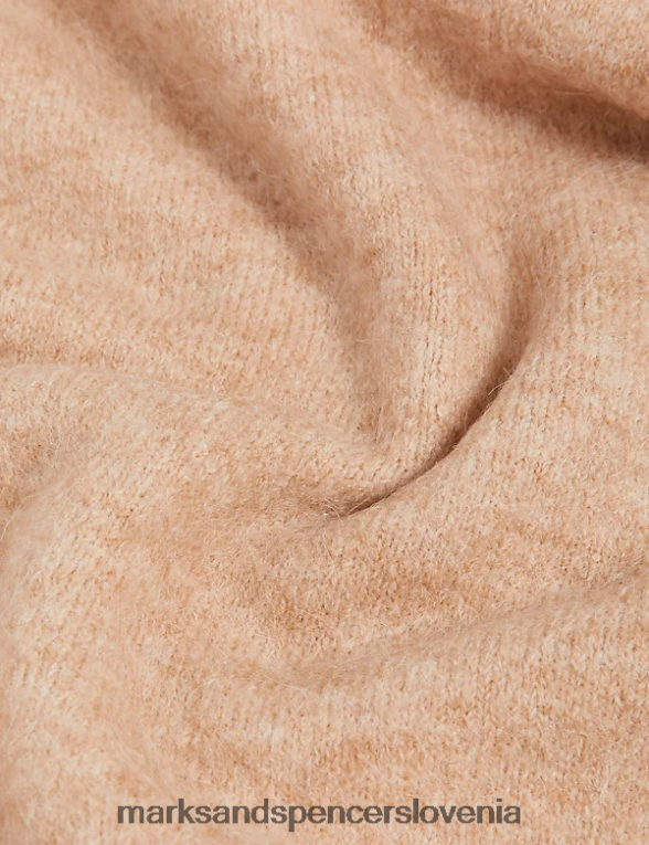 pletena obleka z okroglim izrezom kamela Marks & Spencer oblačila ženske 6T8F6X724