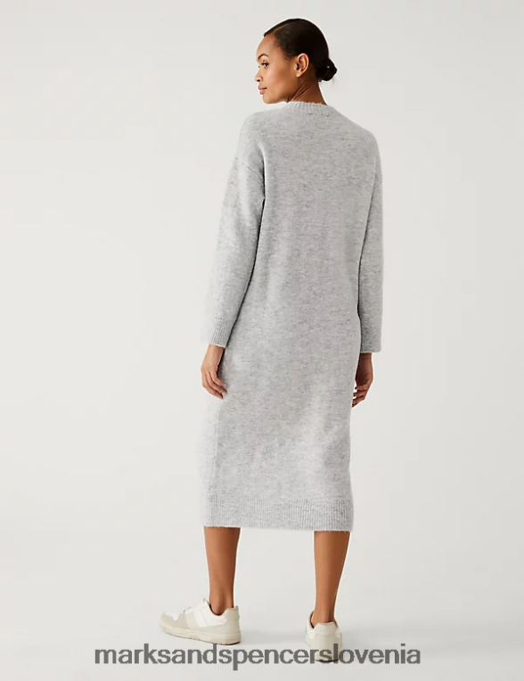 pletena obleka z okroglim izrezom svetlo siva Marks & Spencer oblačila ženske 6T8F6X1119