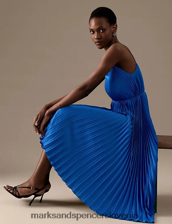 plise midi slip obleka z v izrezom kraljevsko modra Marks & Spencer oblačila ženske 6T8F6X3084