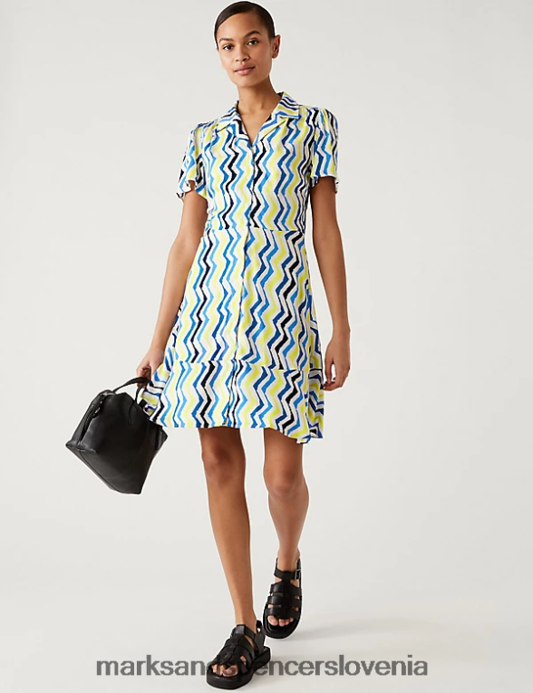 potiskana mini srajčna obleka multi Marks & Spencer oblačila ženske 6T8F6X1555