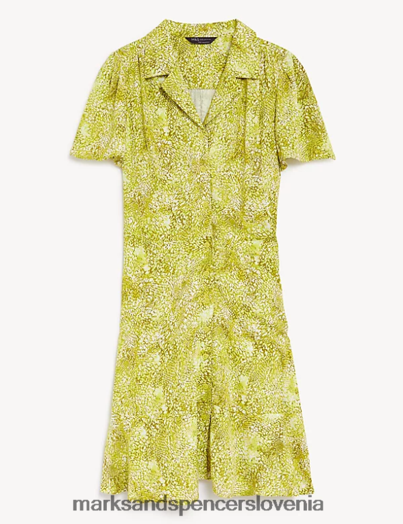 potiskana mini srajčna obleka rumena mešanica Marks & Spencer oblačila ženske 6T8F6X1556