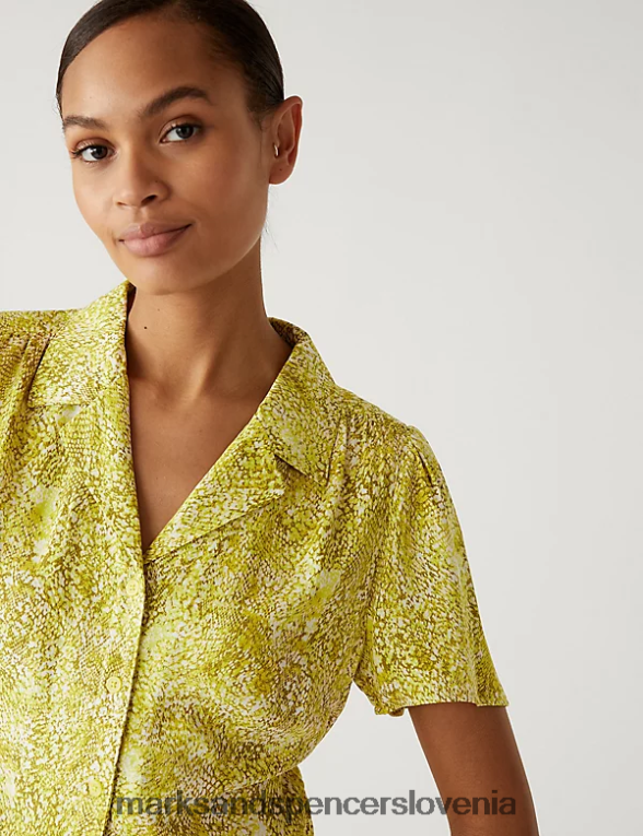 potiskana mini srajčna obleka rumena mešanica Marks & Spencer oblačila ženske 6T8F6X1556