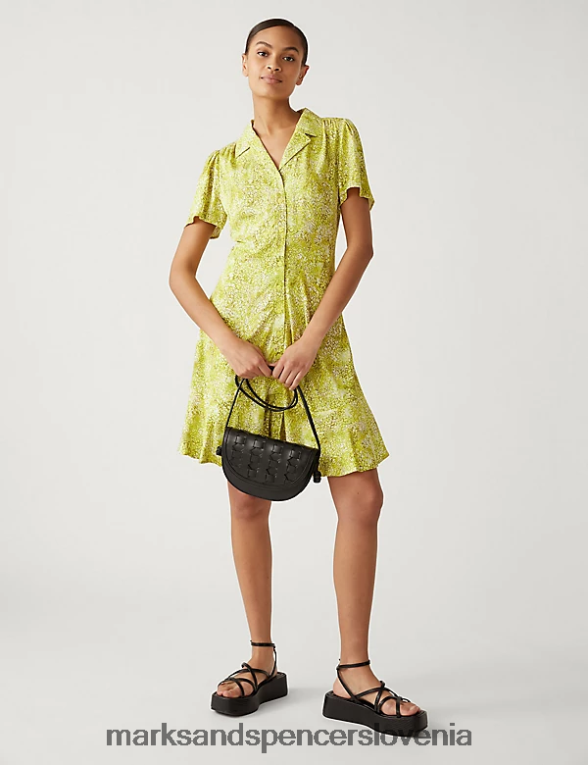 potiskana mini srajčna obleka rumena mešanica Marks & Spencer oblačila ženske 6T8F6X1556