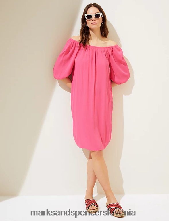 preklopna obleka bardot do kolen žvečilni gumi Marks & Spencer oblačila ženske 6T8F6X2176