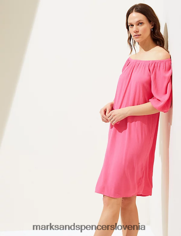 preklopna obleka bardot do kolen žvečilni gumi Marks & Spencer oblačila ženske 6T8F6X2176