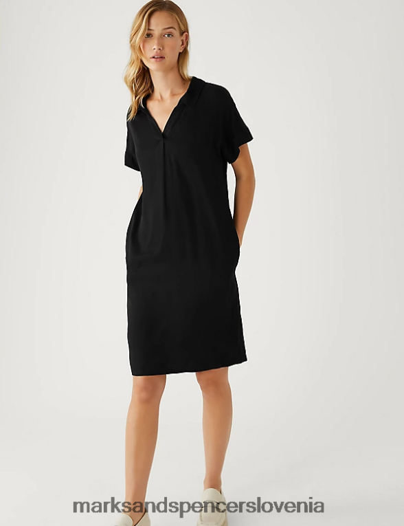 preklopna obleka z v-izrezom do kolen Črna Marks & Spencer oblačila ženske 6T8F6X2933