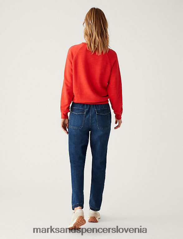 Ozki jogerji iz bogatega bombaža temno indigo Marks & Spencer oblačila ženske 6T8F6X754