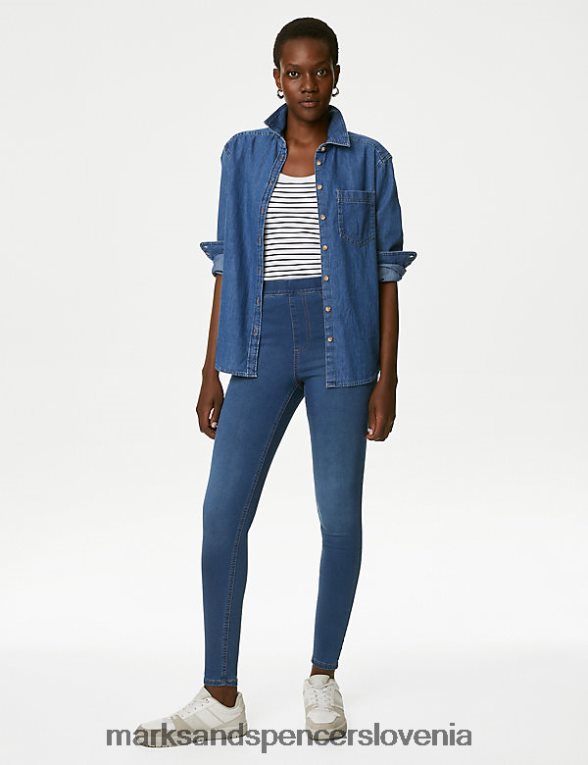 jeggings z visokim pasom srednji indigo Marks & Spencer oblačila ženske 6T8F6X66