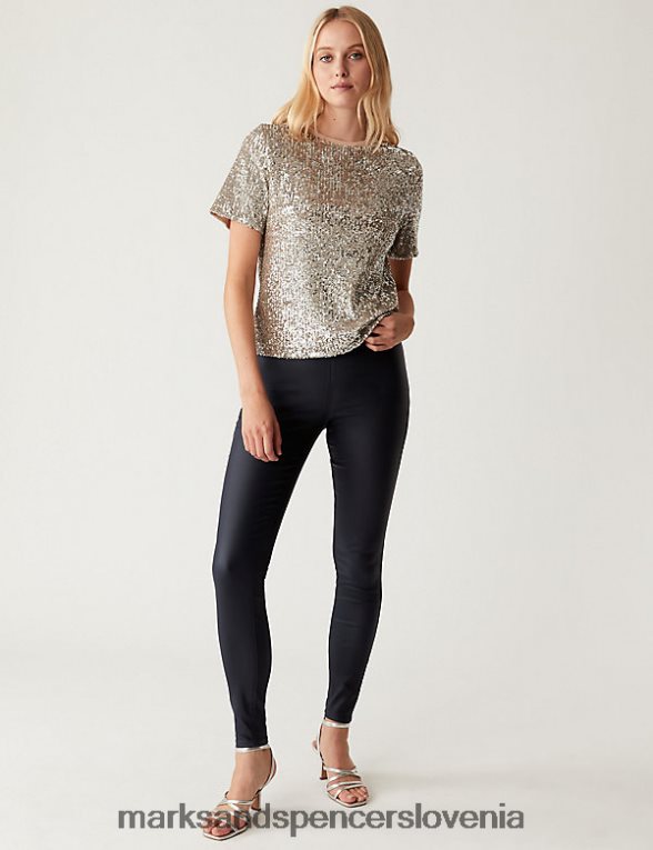 prevlečene jeggings z visokim pasom mornarica Marks & Spencer oblačila ženske 6T8F6X2271
