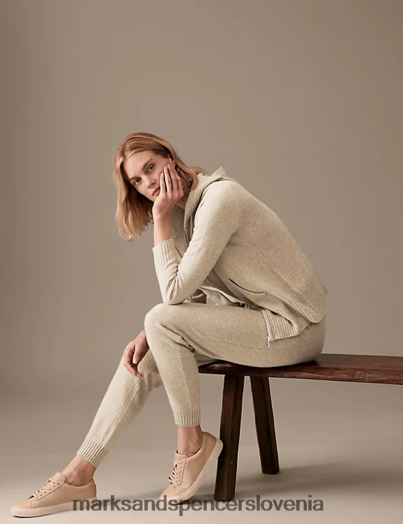 tekaške joggerje z zoženim gležnjem iz čistega kašmirja kapučino Marks & Spencer oblačila ženske 6T8F6X3241