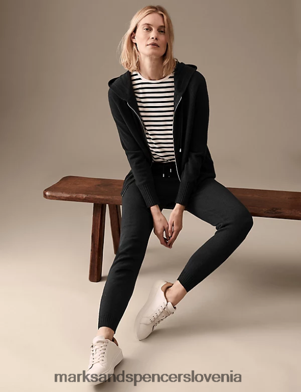tekaške joggerje z zoženim gležnjem iz čistega kašmirja Črna Marks & Spencer oblačila ženske 6T8F6X2937