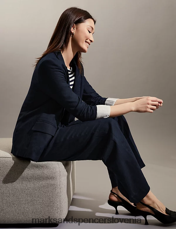 blazer iz čistega lanu mornarica Marks & Spencer oblačila ženske 6T8F6X1775