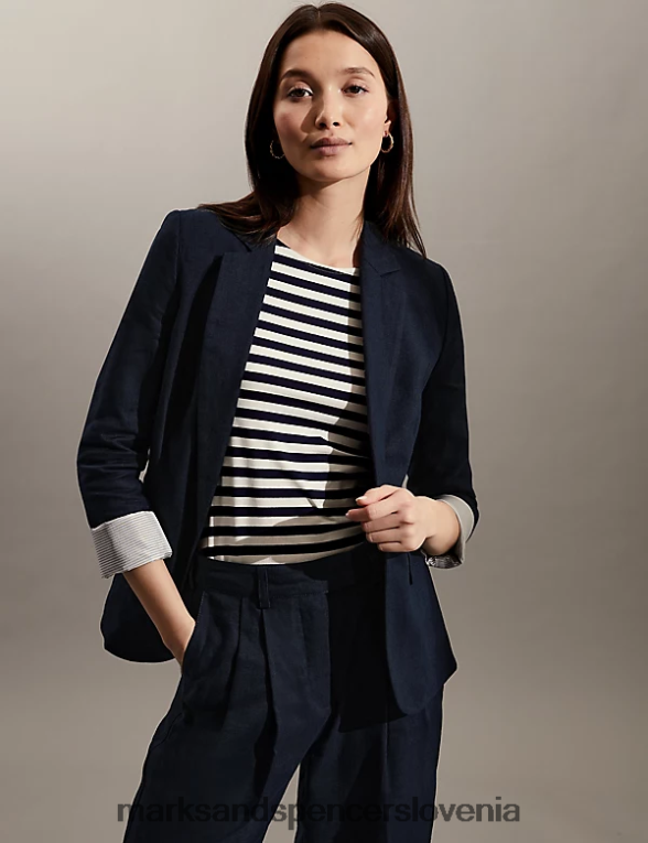 blazer iz čistega lanu mornarica Marks & Spencer oblačila ženske 6T8F6X1775