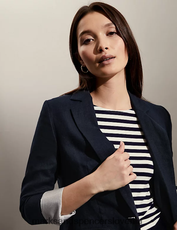 blazer iz čistega lanu mornarica Marks & Spencer oblačila ženske 6T8F6X1775
