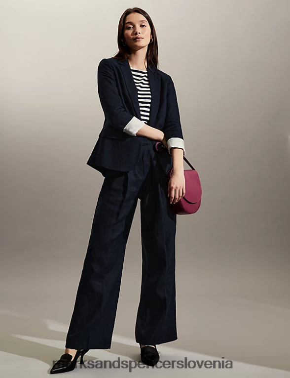 blazer iz čistega lanu mornarica Marks & Spencer oblačila ženske 6T8F6X1775