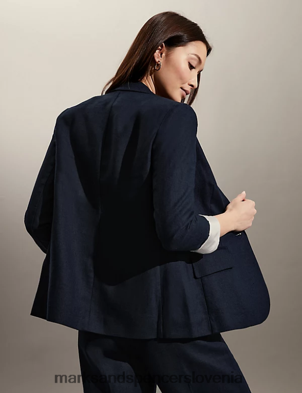 blazer iz čistega lanu mornarica Marks & Spencer oblačila ženske 6T8F6X1775