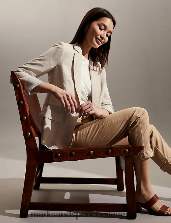blazer iz čistega lanu naravno Marks & Spencer oblačila ženske 6T8F6X1449