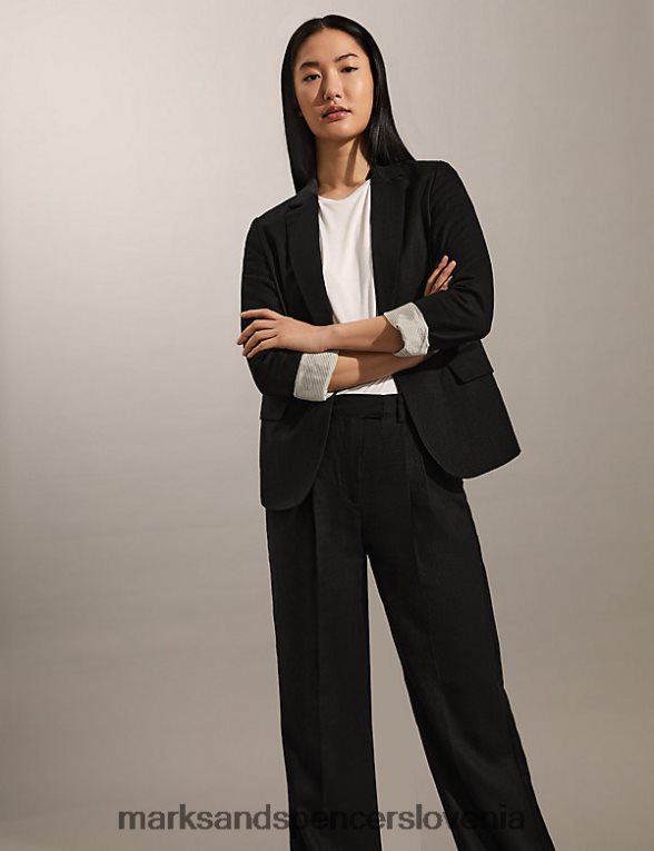 blazer iz čistega lanu Črna Marks & Spencer oblačila ženske 6T8F6X1776