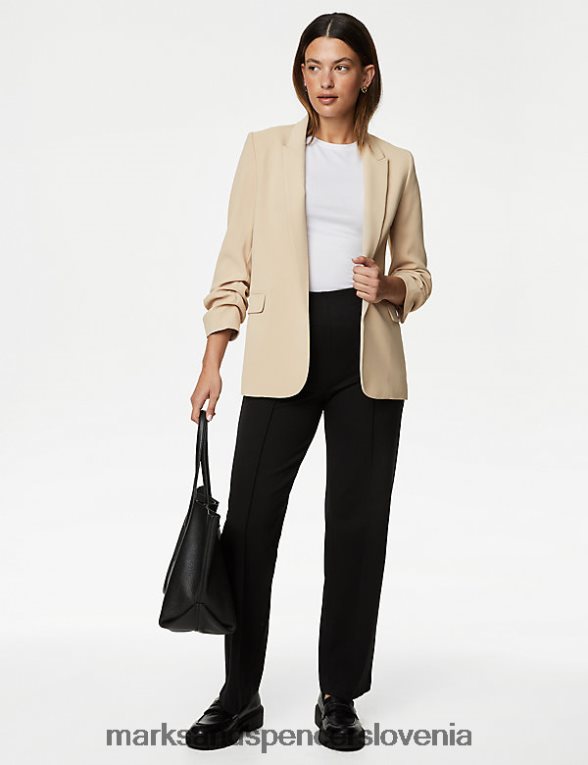 blazer z naborkanimi rokavi pesek Marks & Spencer oblačila ženske 6T8F6X1263