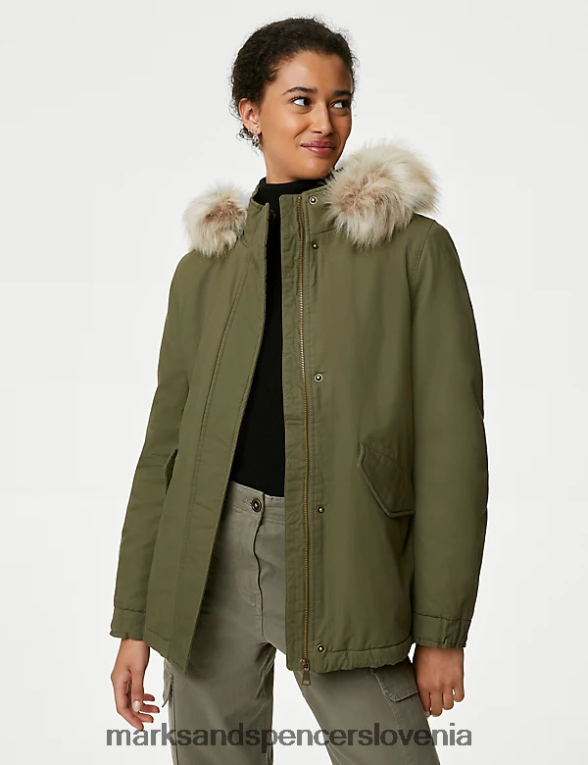 bogat bombaž s kapuco in podložen parka plašč lovec zelena Marks & Spencer oblačila ženske 6T8F6X475