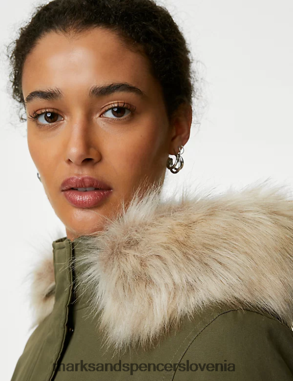 bogat bombaž s kapuco in podložen parka plašč lovec zelena Marks & Spencer oblačila ženske 6T8F6X475