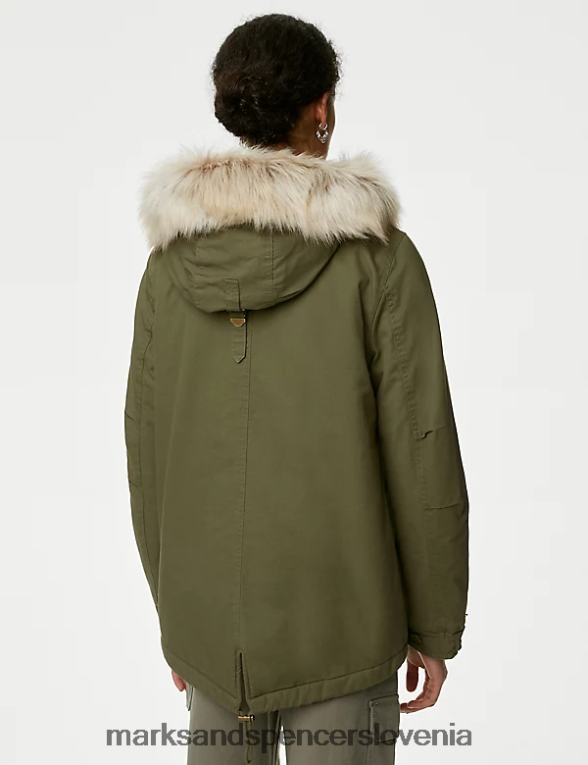 bogat bombaž s kapuco in podložen parka plašč lovec zelena Marks & Spencer oblačila ženske 6T8F6X475