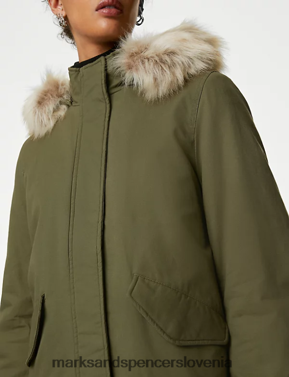 bogat bombaž s kapuco in podložen parka plašč lovec zelena Marks & Spencer oblačila ženske 6T8F6X475