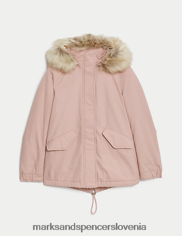 bogat bombaž s kapuco in podložen parka plašč prašno roza Marks & Spencer oblačila ženske 6T8F6X159