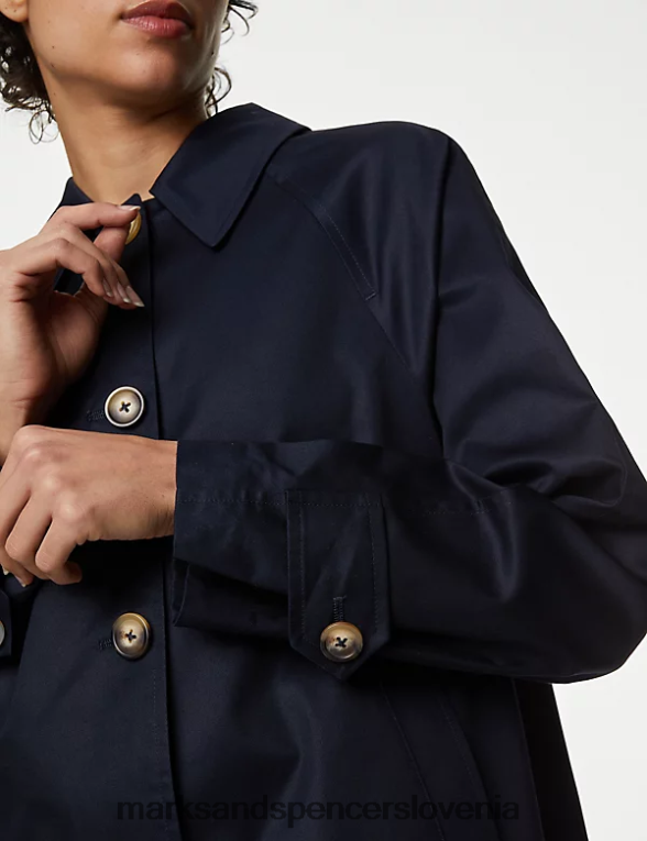 bombažni avtoplašč stormwear mornarica Marks & Spencer oblačila ženske 6T8F6X96