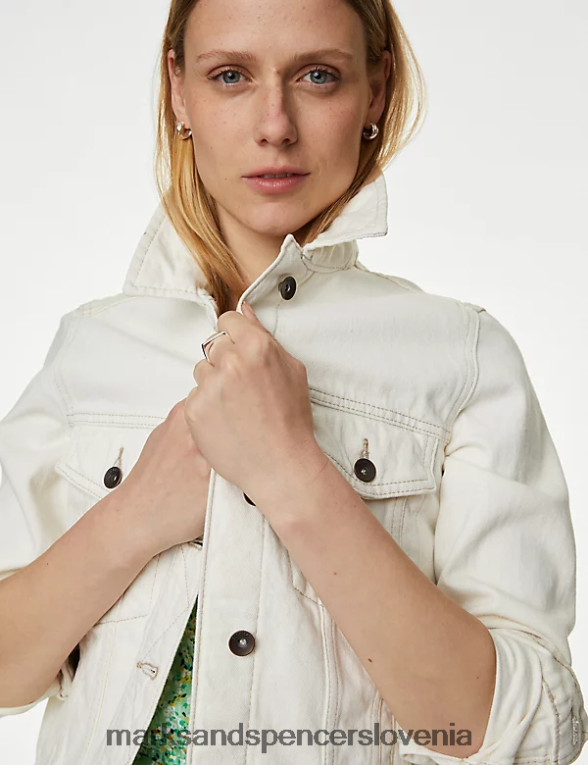 denim jakna iz čistega bombaža ekru Marks & Spencer oblačila ženske 6T8F6X1987