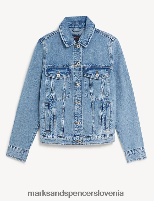 denim jakna iz čistega bombaža med modri denim Marks & Spencer oblačila ženske 6T8F6X1711