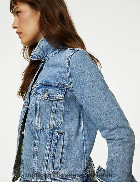denim jakna iz čistega bombaža med modri denim Marks & Spencer oblačila ženske 6T8F6X1711