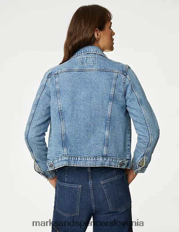 denim jakna iz čistega bombaža med modri denim Marks & Spencer oblačila ženske 6T8F6X1711