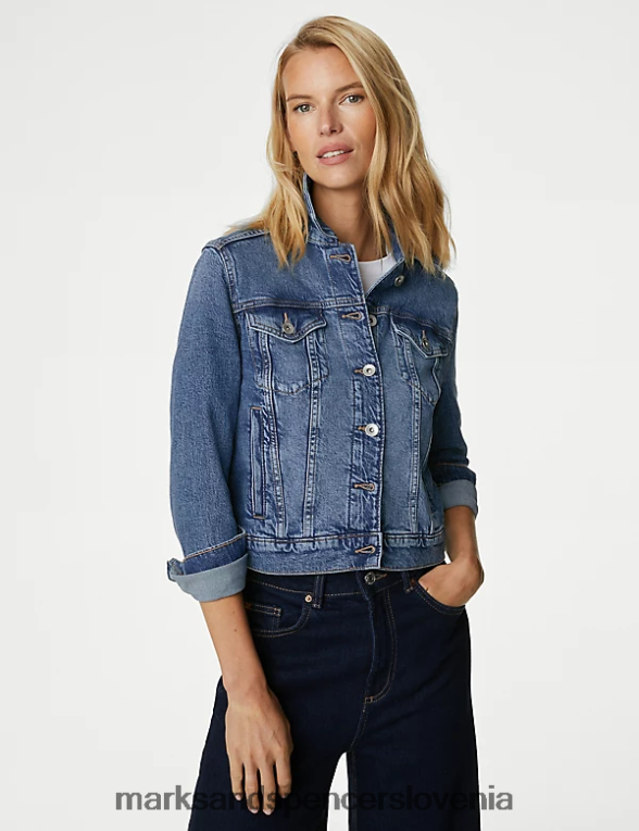 denim jakna z raztegljivim srednji indigo Marks & Spencer oblačila ženske 6T8F6X3176
