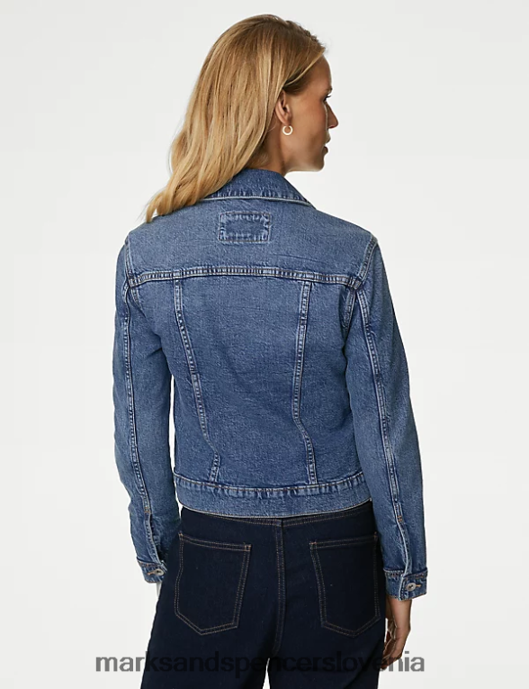 denim jakna z raztegljivim srednji indigo Marks & Spencer oblačila ženske 6T8F6X3176