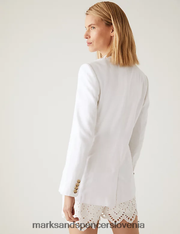 enodelni blazer iz mešanice lanu nežno bela Marks & Spencer oblačila ženske 6T8F6X1425