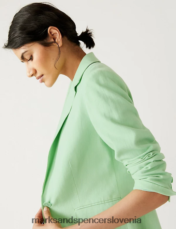 enodelni blazer iz mešanice lanu sveža meta Marks & Spencer oblačila ženske 6T8F6X3151