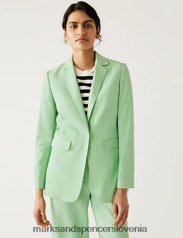 enodelni blazer iz mešanice lanu sveža meta Marks & Spencer oblačila ženske 6T8F6X3151