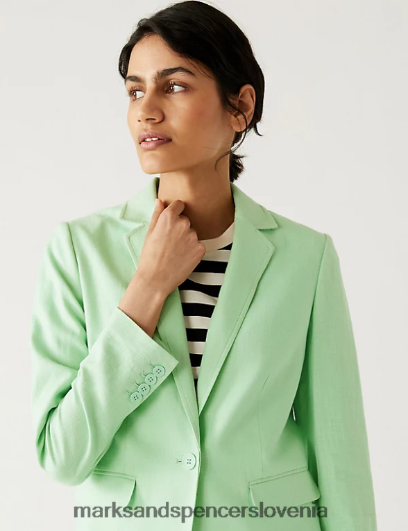 enodelni blazer iz mešanice lanu sveža meta Marks & Spencer oblačila ženske 6T8F6X3151