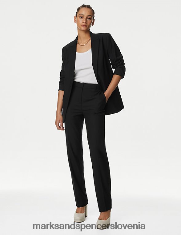 enojni blazer iz mešanice volne s svilo Črna Marks & Spencer oblačila ženske 6T8F6X2977